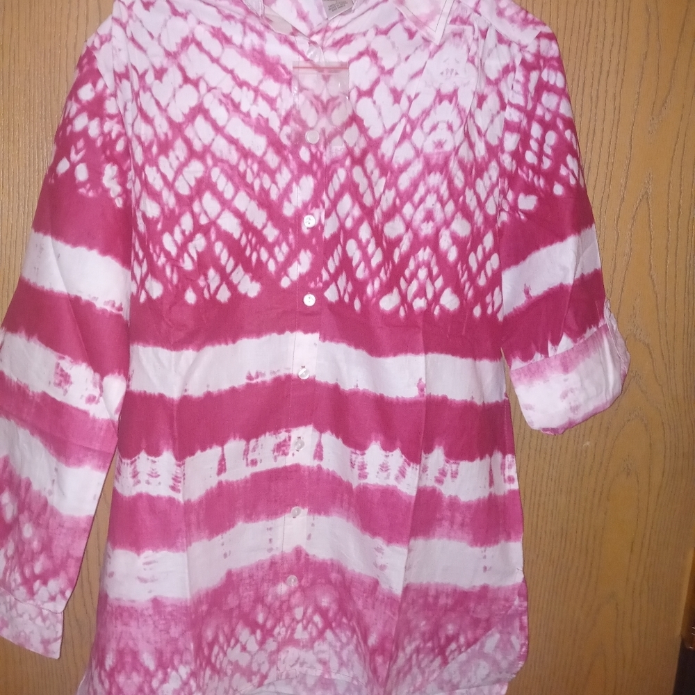 𝅺cw classics pink/white dye shirt large A-4